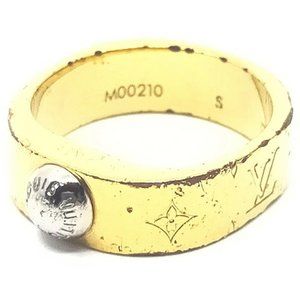 Louis Vuitton Gold Tone Monogram LV Nanogram Ring